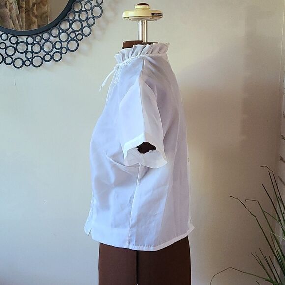 Vintage 50s White Crop Embroidered Top M - Picture 5 of 7